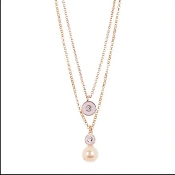 KATE SPADE double pendant layeredRose Gold Pearl layered necklace NWT